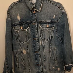 Zara Blue Lightweight Shirt Jacket with Distressed Details (oversized fitting)